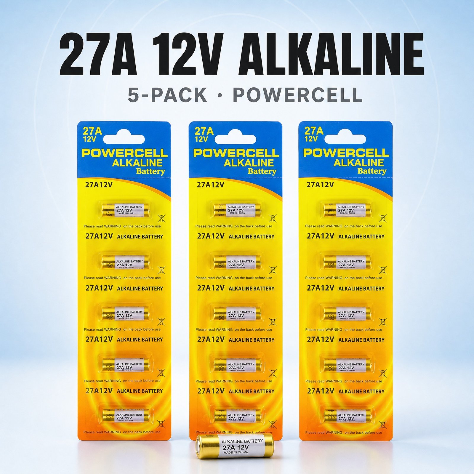 12V 27A Alkaline Battery for Remote Control Devices, 27mAh High Energy Density with Leak-Proof Design and Long Shelf Life