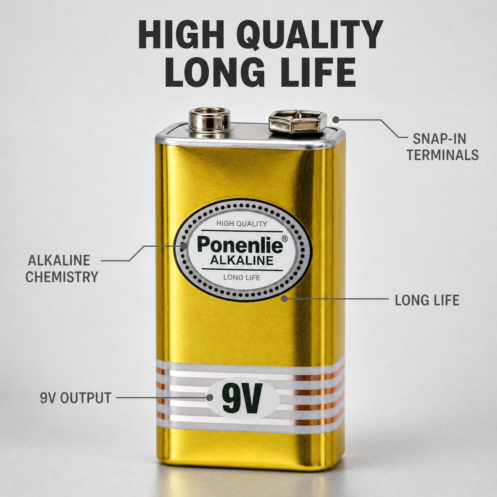 9V Alkaline Battery for Everyday Devices, 550mAh High Energy Density with Leak-Proof Design and Long Shelf Life - Image 2