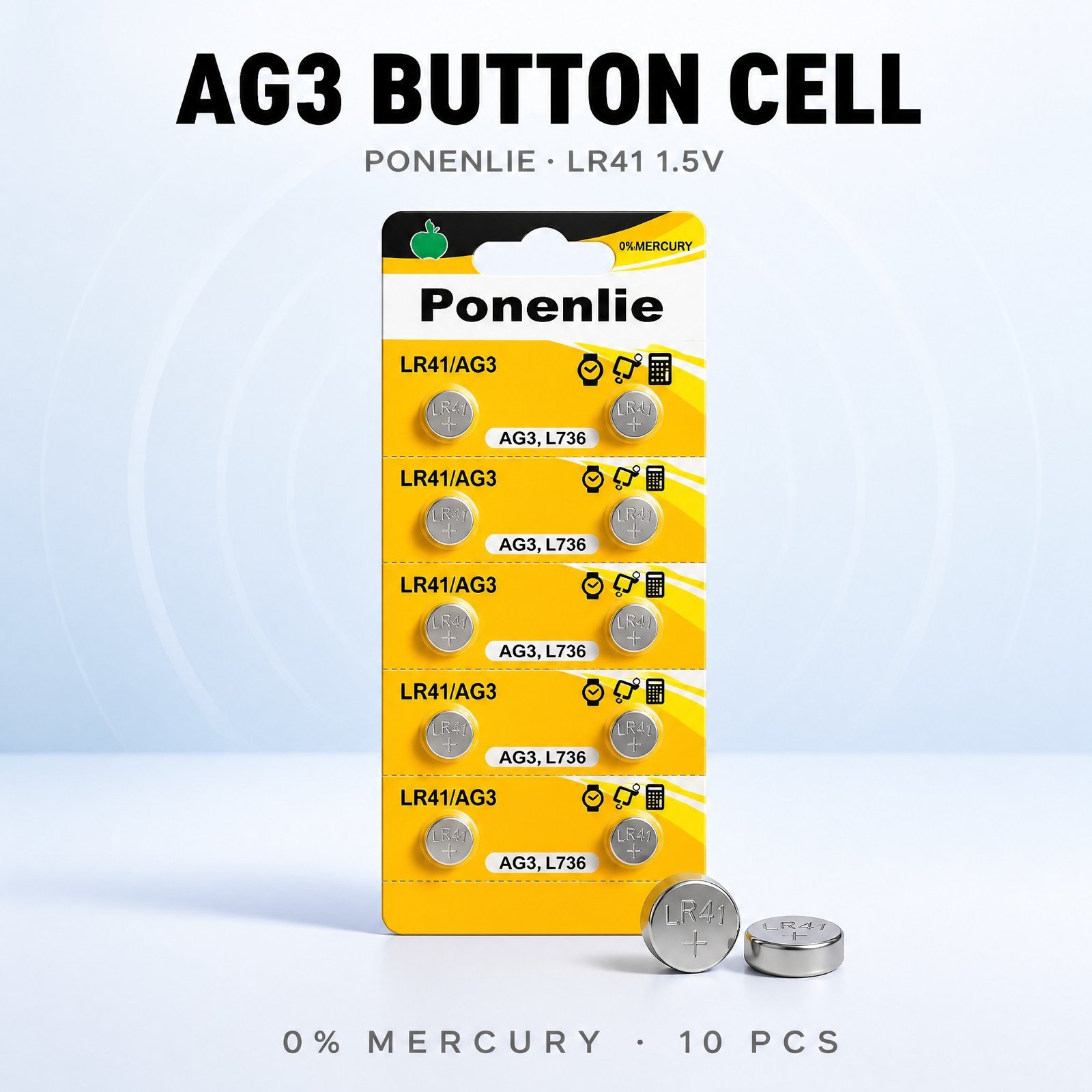 1.5V AG3 Button Cell Battery for Everyday Devices, 32mAh High Energy Density with Leak-Proof Design and Long Shelf Life